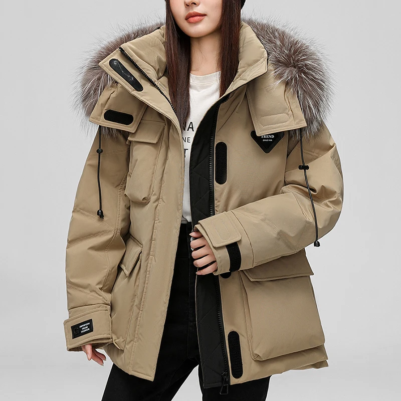 الأبيض بطة أسفل المرأة مقنعين الدافئة الثعلب الفراء طوق المرأة أسفل سترة 2025 شتاء جديد جودة عالية أسفل سترة موضة باركر H764 #4