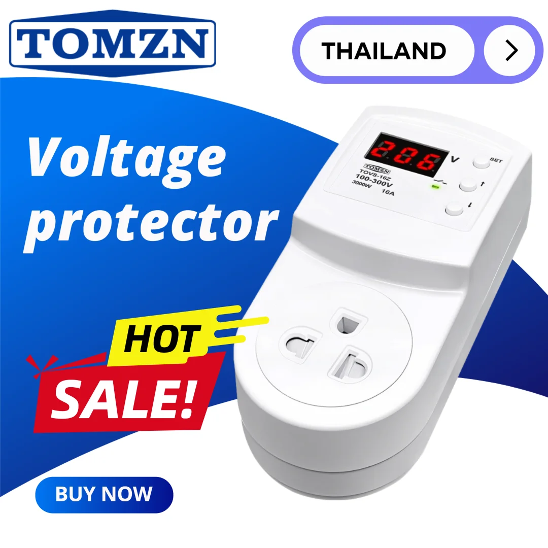 TOMZN Type O Plug Voltage Protector Socket AC 230V 16A Auto Over/Under Voltage Protection for Home Appliances Thailand