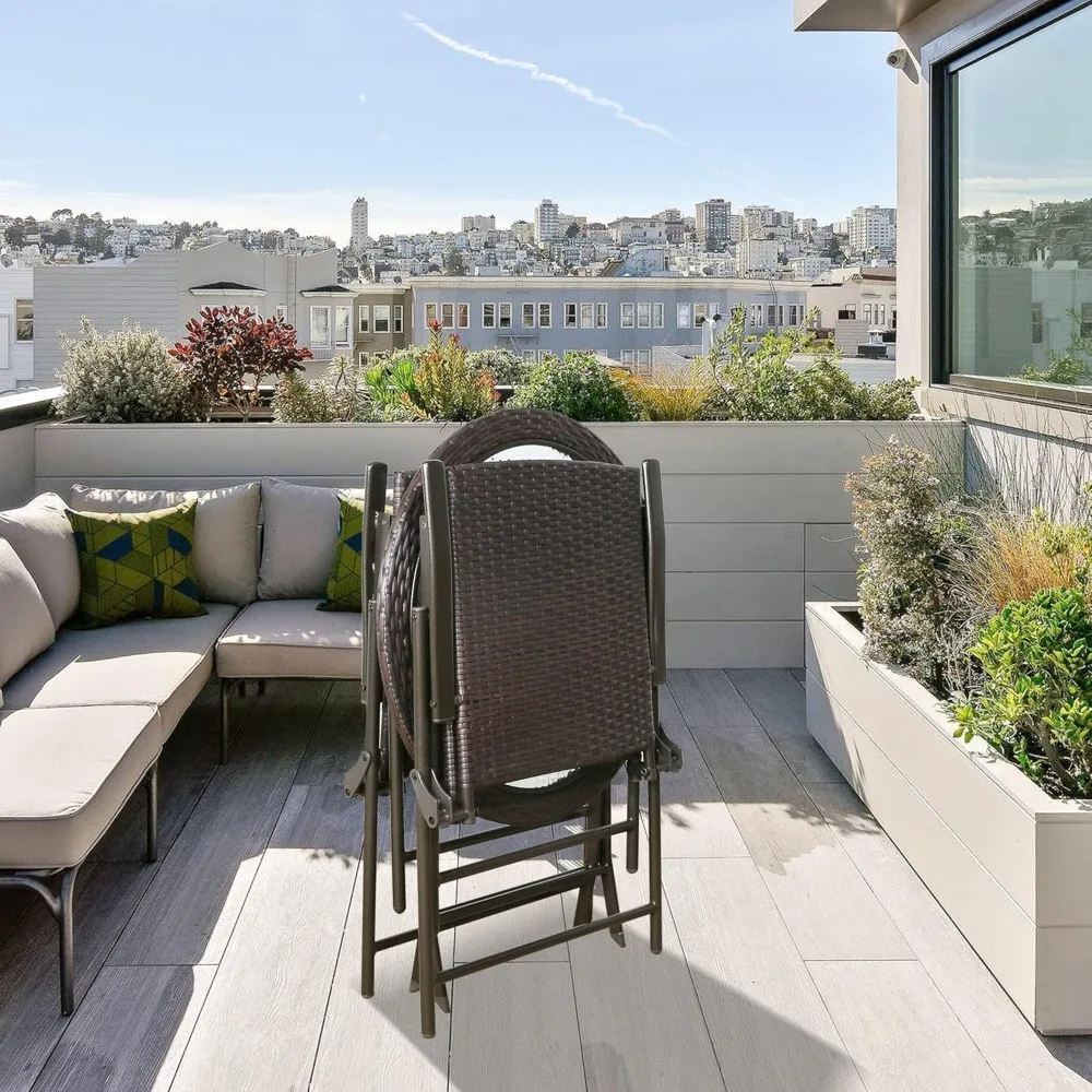 ชุดโต๊ะบิสโทรหวายพับได้ 3 ชิ้น สำหรับระเบียงกลางแจ้ง เฟอร์นิเจอร์สวนลานบ้าน พร้อมโต๊ะและเก้าอี้