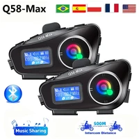 Intercomunicador para casco de motocicleta Q58-Max, auriculares Bluetooth con pantalla LCD, compartir música con linterna, interfono de 500M para 2 conductores