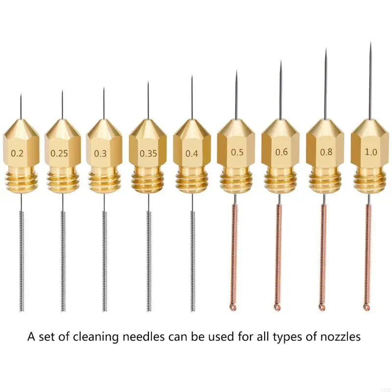 Y3NC 9Pcs/Set Stainless Steel Metal Nozzle Cleaning Needle Cleaner Drill Bit 0.2mm-1mm for 3D Printer Parts Accessories