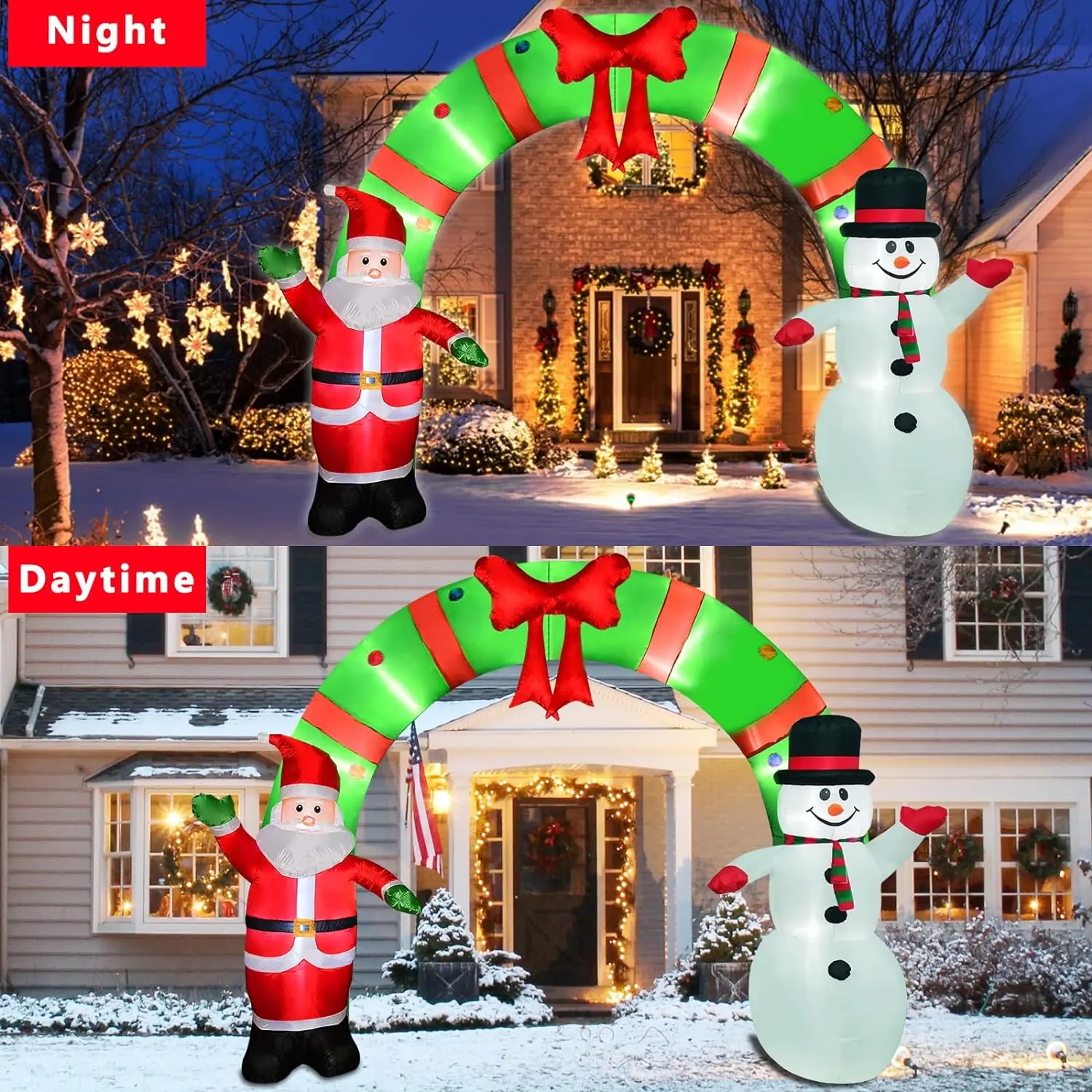 Huge Lighted Christmas Inflatable Archway Inflatable Santa Claus Snowman Arch Outdoor Holiday Decorations Built-in Led Lights