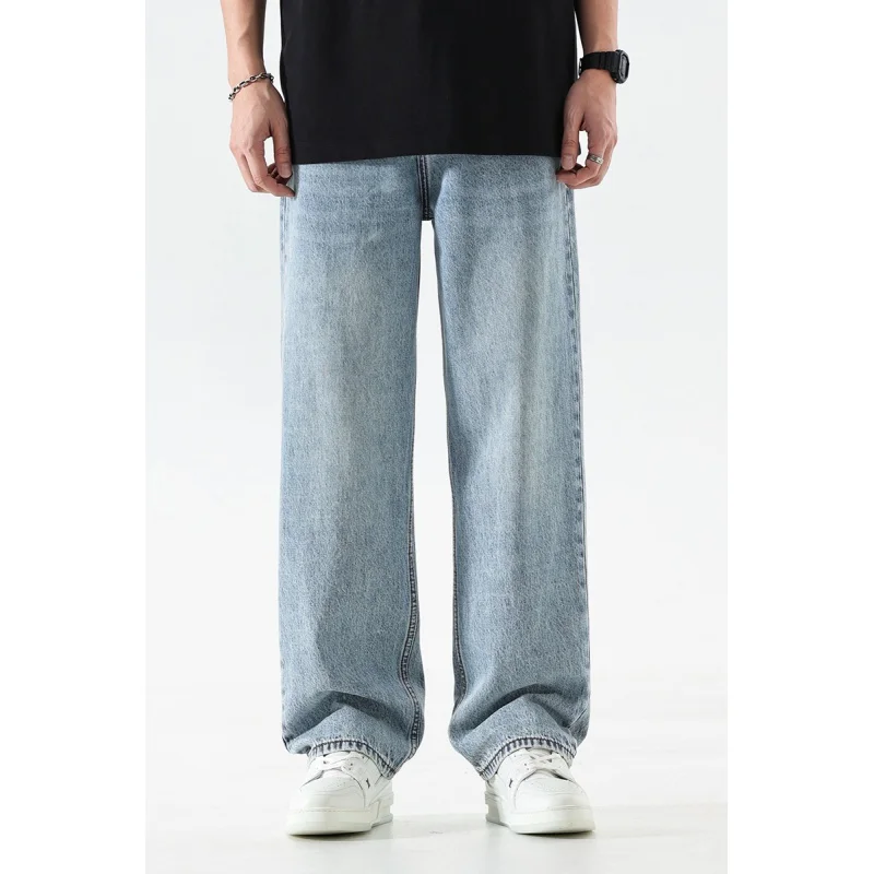 2024 new spring and summer light blue influx of casual jeans straight loose drop feeling wide-leg men's pants