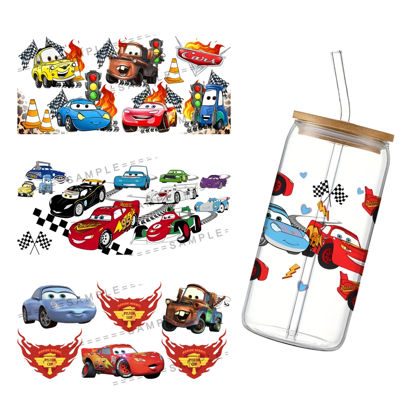 Disney Auto 'S Voor Libbey 16Oz Kan Glas 3d Waterdichte Uv Dtf Koffie Kan Wikkelen Libbey Glas Wrap