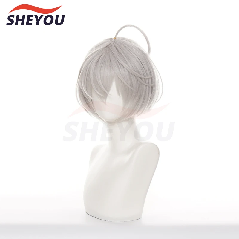 Anime Senju Kawaragi Akashi Cosplay Wig Bobo Light Gray White Heat Resistant Synthetic Hair Wigs + Wig Cap