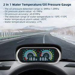 Car LCD 2In 1 Oil Pressure Gauge Water Temperature Meter Fuel Pressure Indicator with 1/8NPT Oil Press Sensor Adapter 26~40mm