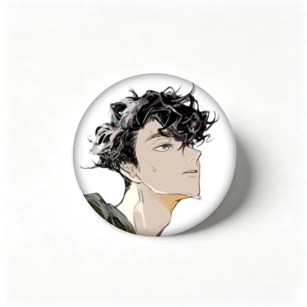 Anime Tinplate Badge 32/44/58mm Handmade Creative Brooch Pin, Kai Curly Black Hair Boy Lapel Pin, Clothing Gift Accessory Decor