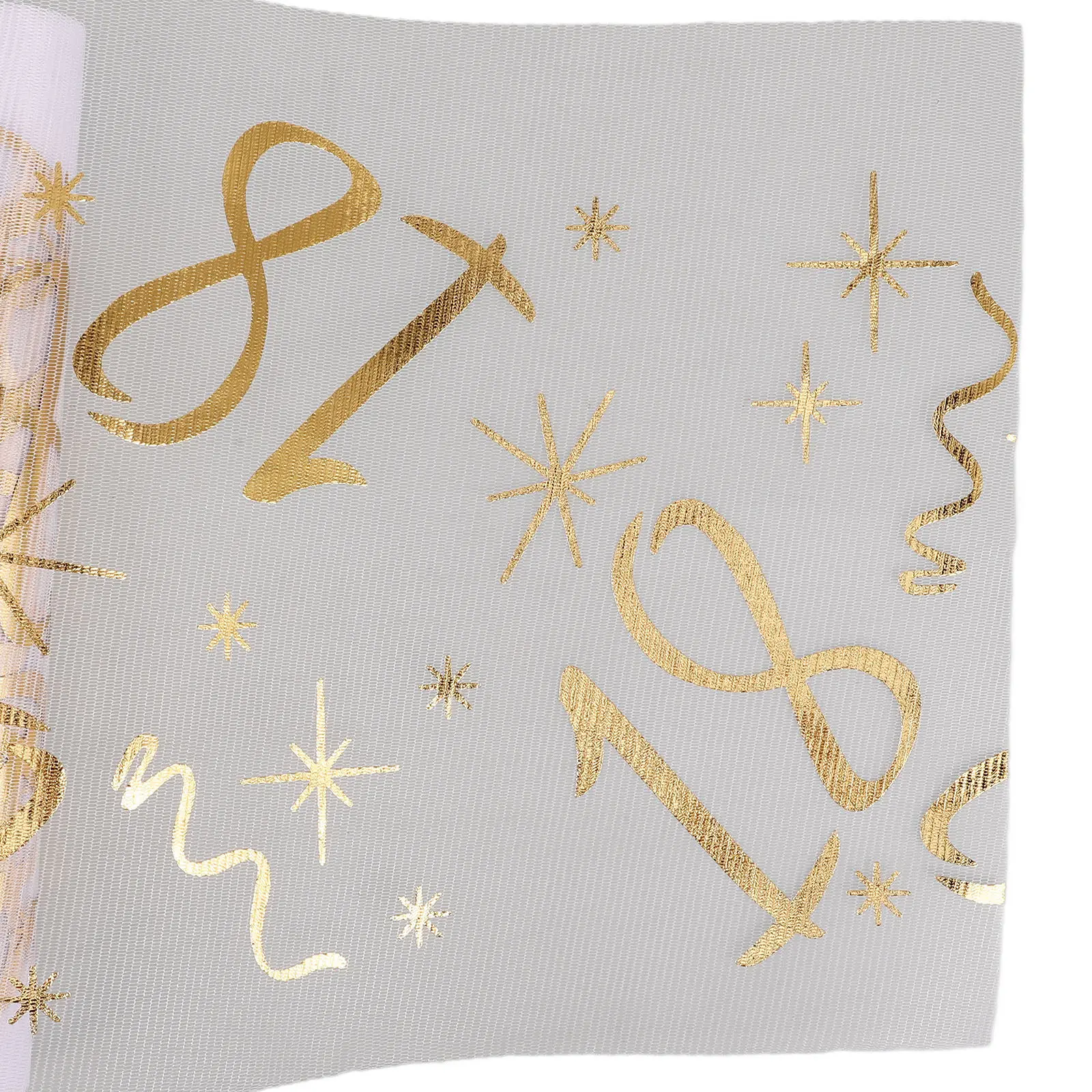 Gold Foil Mesh Table Runner 18Th Birthday Decoration Elegant Stars Stamping Design Party Dining Table Decor Disposable Roll