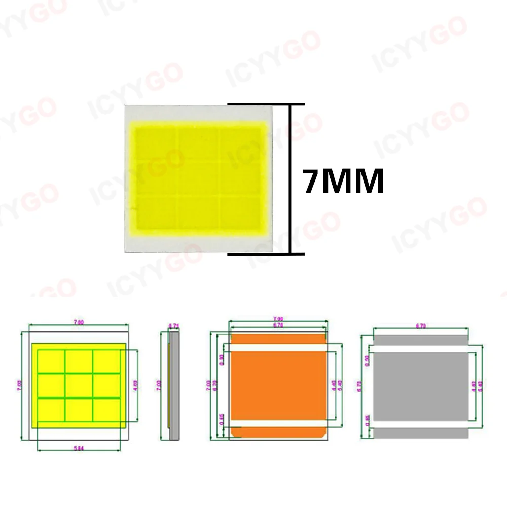 High Power 72W LED 7070 6000K Flat Lamp Beads 9V 7000mA High Brightness Car Light Lamp Beads 7070 Lamp Beads Copper Substrate