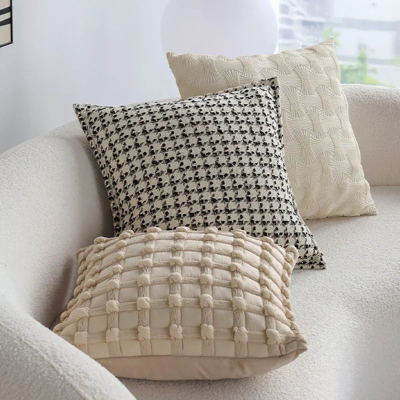 Modern Light Luxury Cushion Cover 45x45cm Houndstooth Woven Pillowcase Design Sense Home Living Room Pillow Covers Decorative