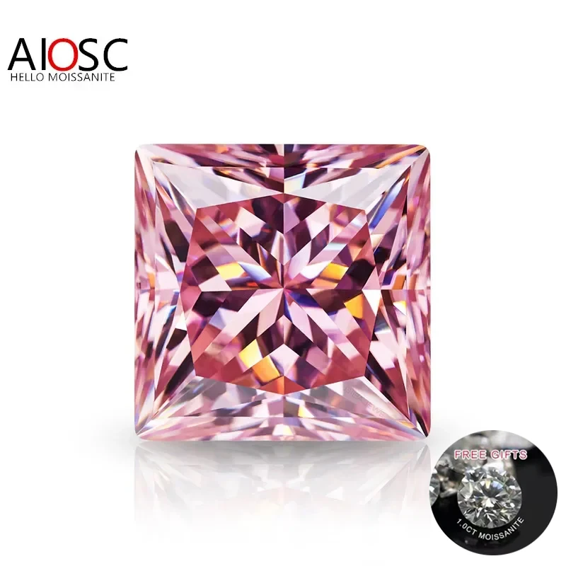 

AIOSC Pink Color Real Loose Moissanite Stones Princess Cut Pass Diamond Tester with Certificate Fine Jewelry Making Wholesale