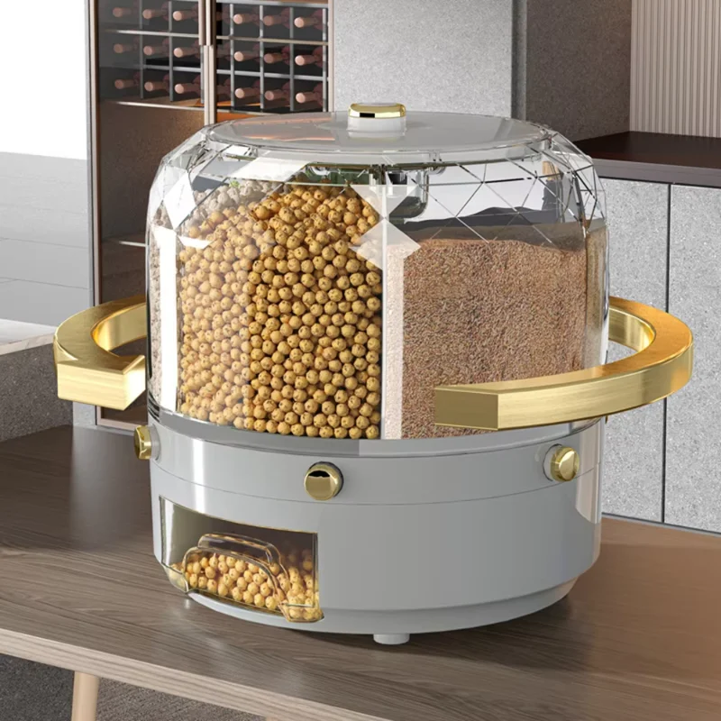 360 Degree Rotating Rice Dispenser Sealed Dry Cereal Grain Bucket Moisture-proof Kitchen Food Container Storage Box