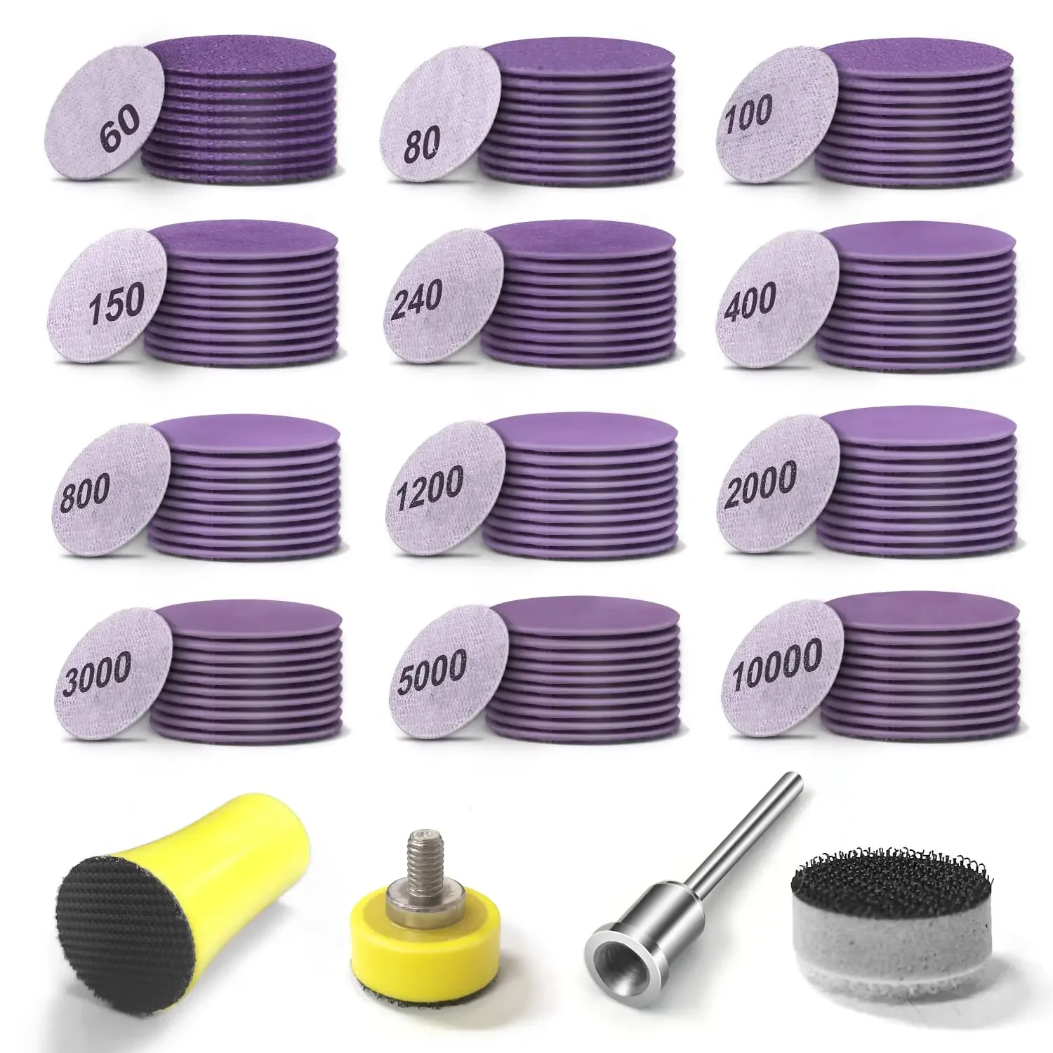1Inch 124 Pcs Wet and Dry Sandpaper Kit with Sanding Block Interface Pad for Drill Grinder Rotary Tools and Wood Metal Jewelry
