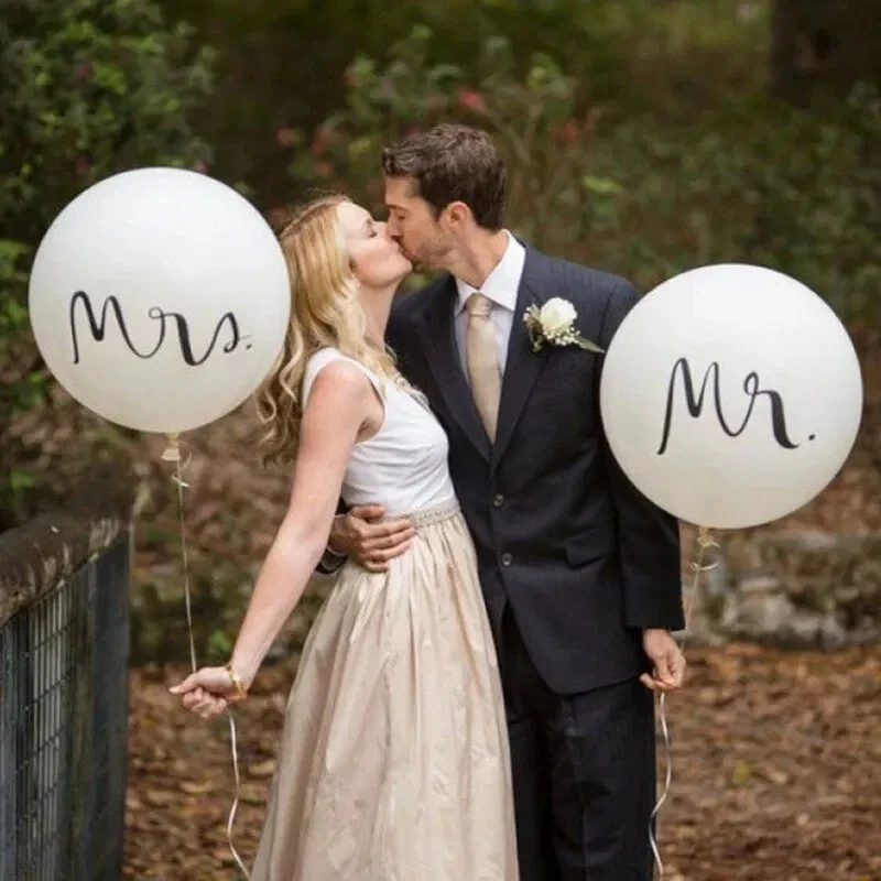 36inch Big Size Mr Mrs White Latex Wedding Party Balloons for Bride, Engaged Party Decor