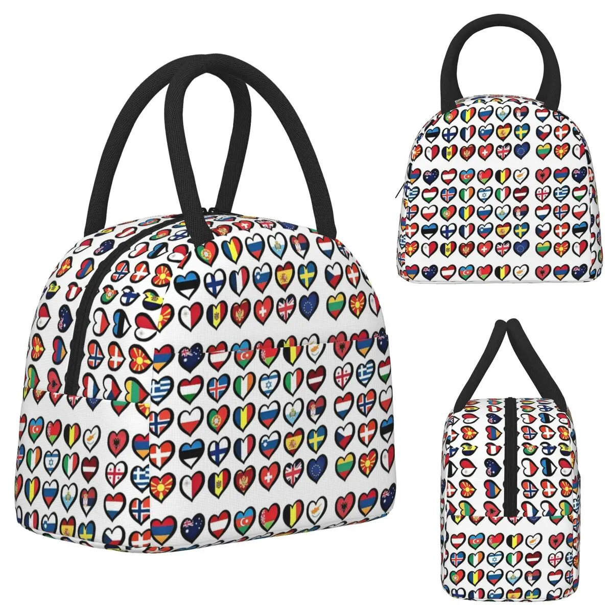 Eurovision Song Contest Flags Hearts Backpack Insulated Lunch Bag for Women Office Cooler Thermal Lunch Boxes Container