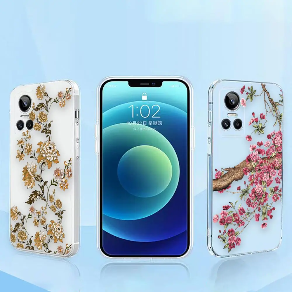 

Clear Case For Realme 10 8 7 7i 5 GT 2 NEO 2 3 5 V15 V20 V25 X X7 PRO PLUS 4G 5G Case Fashion Lovely Vintage Leaves Flower Birds