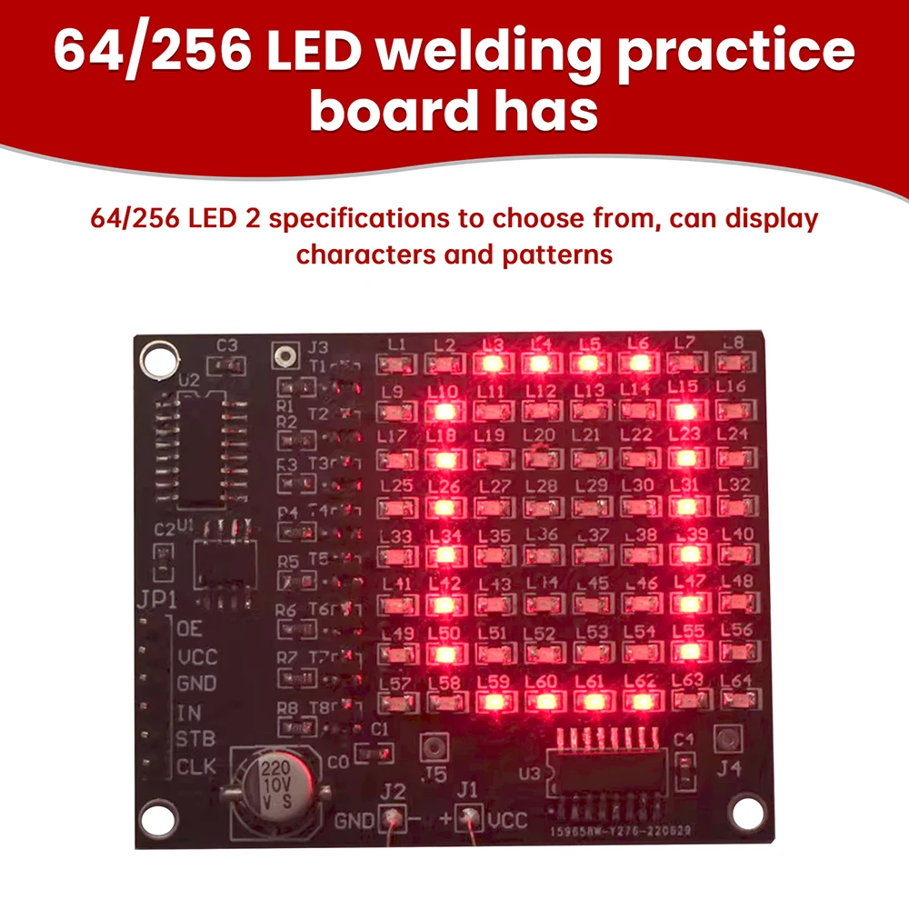 DIY 64 LED/ 256LED SMD Dot Matrix Advertising Screen Welding Practice Kit Red Display Fun DIY Electronic Kit Soldering Practice