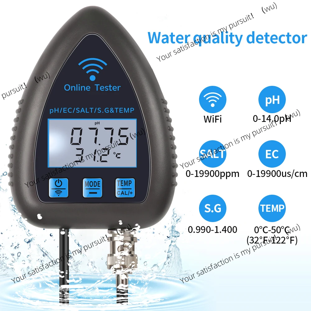 

WiFi 5 in 1 Water Quality Monitor TDS/EC/SALT PH S.G.TEMP Multi-function Bluetooth Water Analyzer for Aquariums Aquaculture