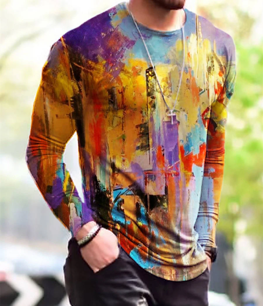 Vintage Punk Street Style Men\'s Long Sleeve T-Shirts Spring Autumn 3D Printing Youthful Vitality Tops Tees Plus Size 6XL