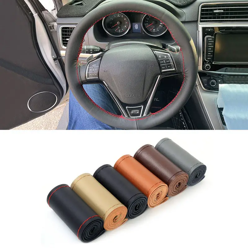 36cm 38cm 40cm Hand-stitched Microfiber Leather Universal Car Interior Steering Wheel DIY Braid Cover with Needle And Thread Kit