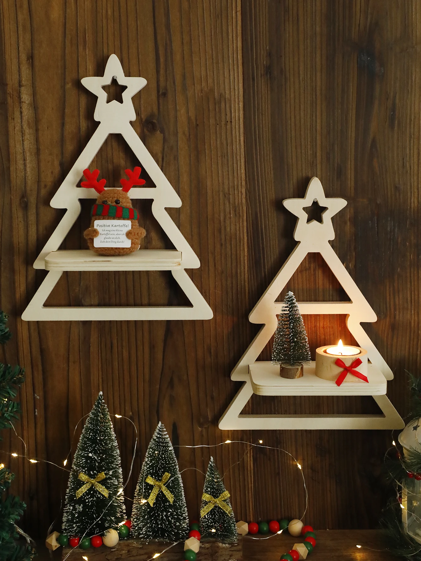 Weihnachtsbaum-Wandregale aus Holz, weißes schwebendes Wandregal, geeignet für Weihnachtsbedarf und Kerzen-Wandregal als Geschenk