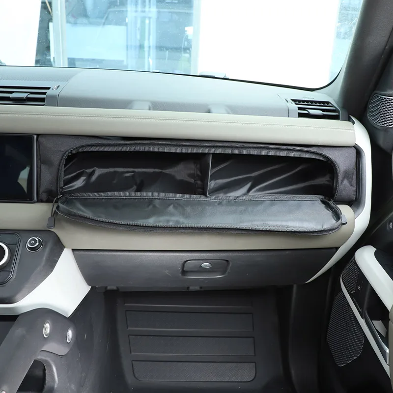 Sac De Rangement Voiture Land Rover Defender 90 110 130 2020-2024 - Organiseur Tableau De Bord Passager - Tissu Oxford Noir 1 Pièce