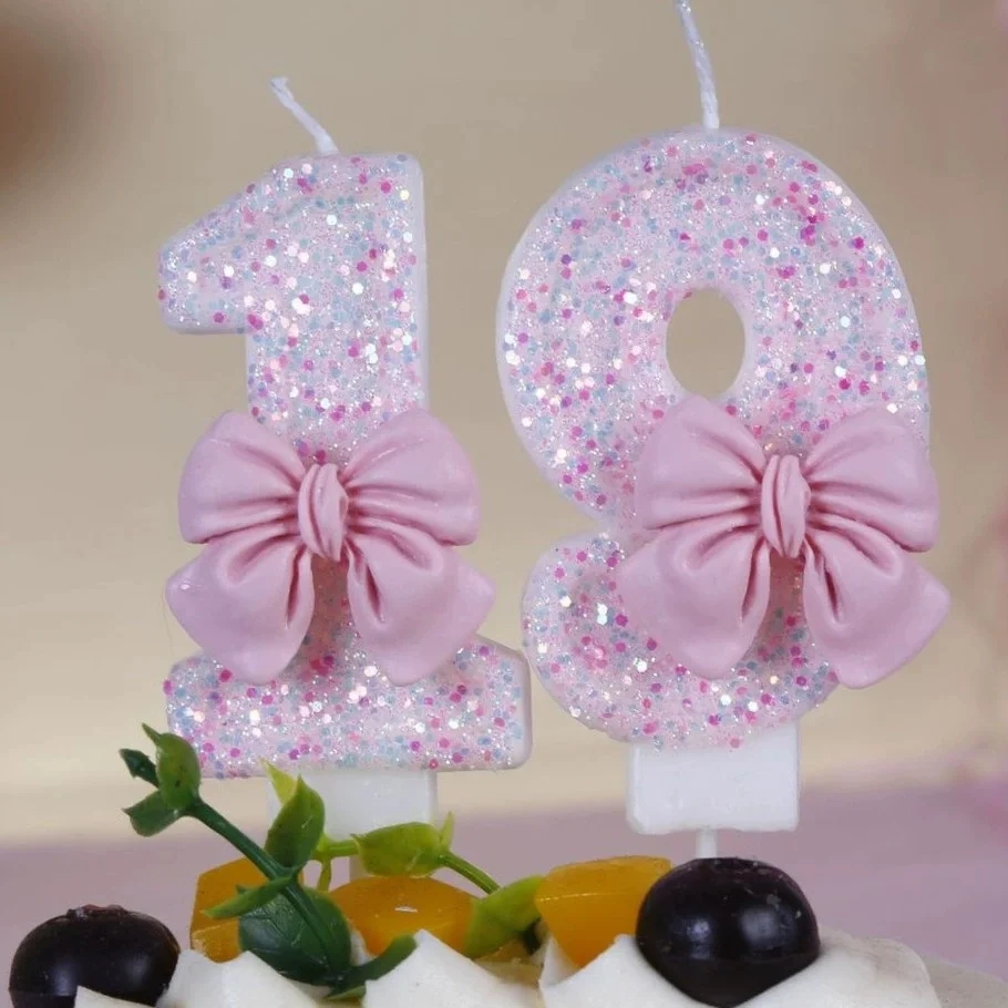 Süße rosa Schleife 3D Zahlen Kuchen Kerzen für Geburtstag Party Dekorationen Geburtstag Dekoration Kuchen Dekorieren Werkzeuge