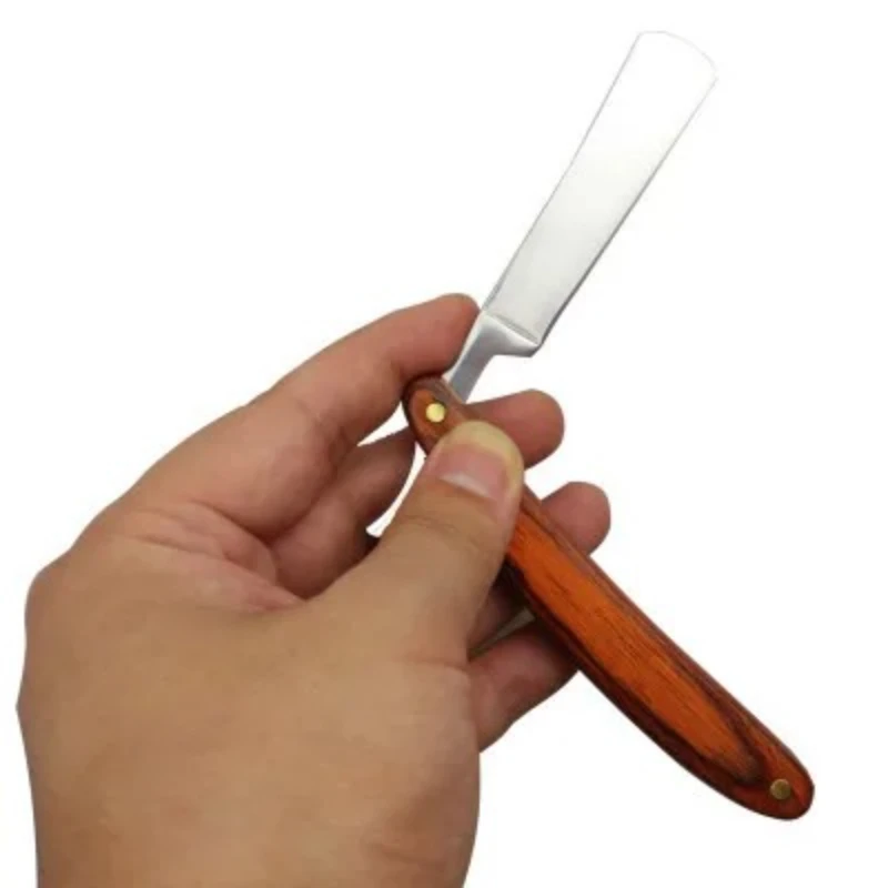 Navalha de Barba Clássica Vintage com Cabo de Madeira, Ferramenta Manual para Barbeiro e Cuidados com a Barba