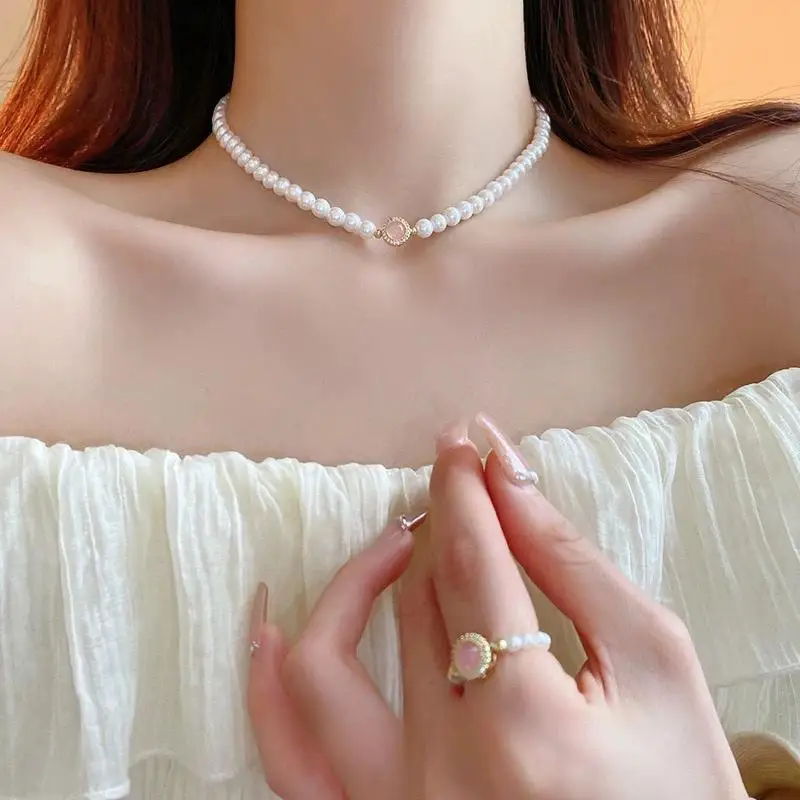 

Sweet Exquisite Trendy Pearl Zircon Necklace For Women Fashion Beautiful Romantic Girls Party Collarbone Chain Pendant Jewelry