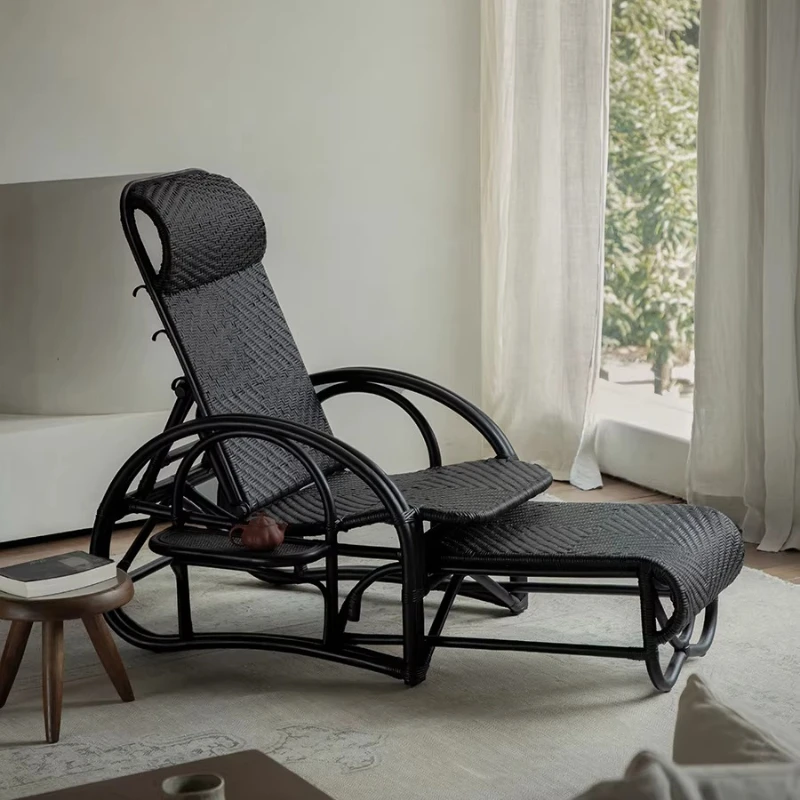 Retro style natural rattan weaving, elderly leisure, single recliner 5