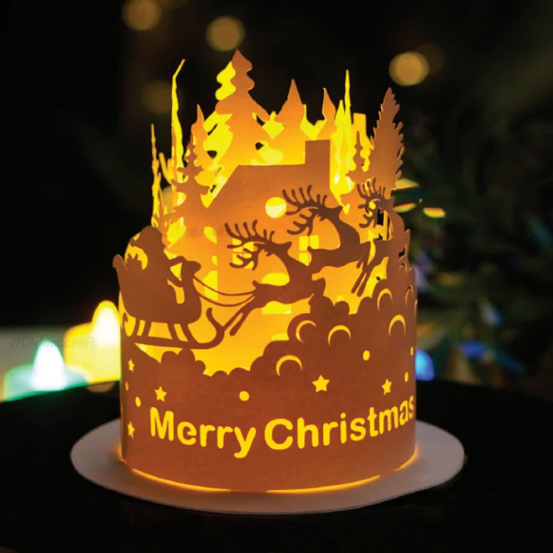 

Cross-Border Christmas ThemeDIYPaper Lamp Carved Hollow Dining-Table Decoration Christmas Tree Snowman Paper Lamp Shade Atmosphe