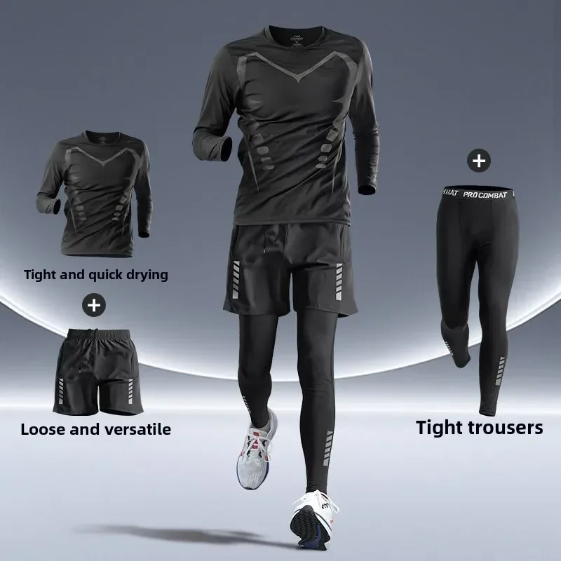 Sports Suits Men's Fitness Clothes Night Running Autumn Tight-fitting Quick-drying Clothes Cycling Training Clothes Equipment image 2