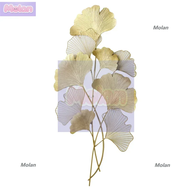 

celebrity ginkgo biloba living room sofa background wall decoration high-end pendant restaurant entrance metal painting beauty