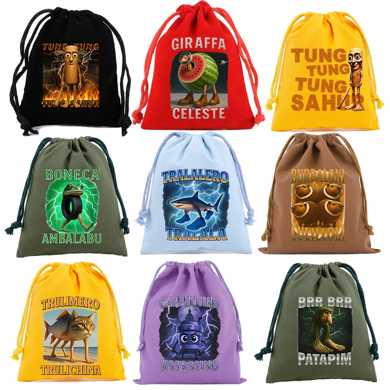 

Italian Brainrot Drawstring Gift Bag Tung Tung Tung Sahur Cosmetic Bag Portable Storage Organize Bag Fabric Draw Pocket Pouch