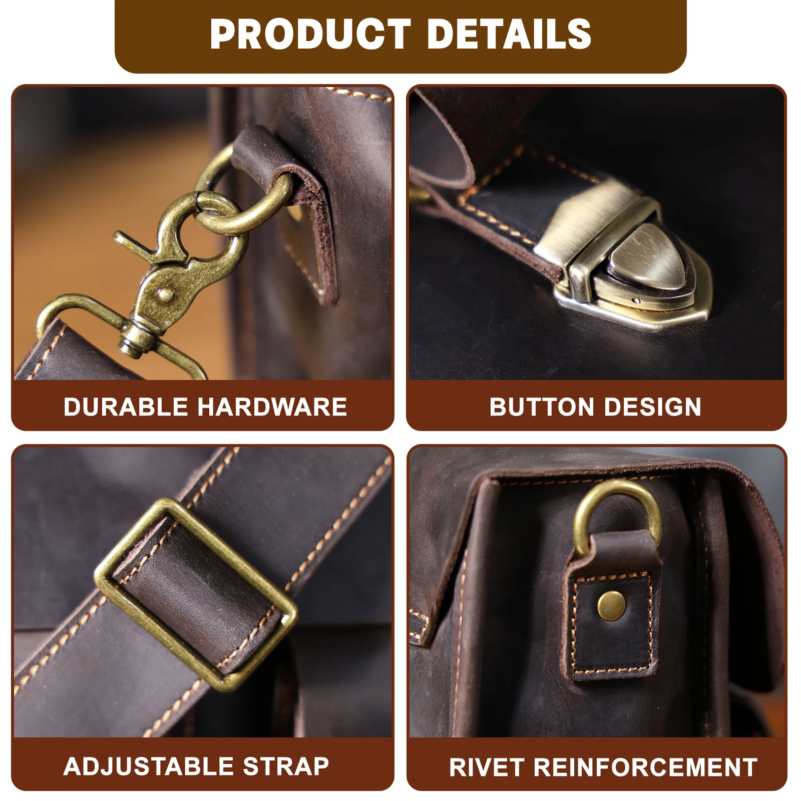S.WORKER Vintage Echtleder Herren-Aktentasche 16" Laptop-Tasche Crazy Horse Leder Messenger-Handtasche Rindsleder Geschenkidee für Männer – Detail 14