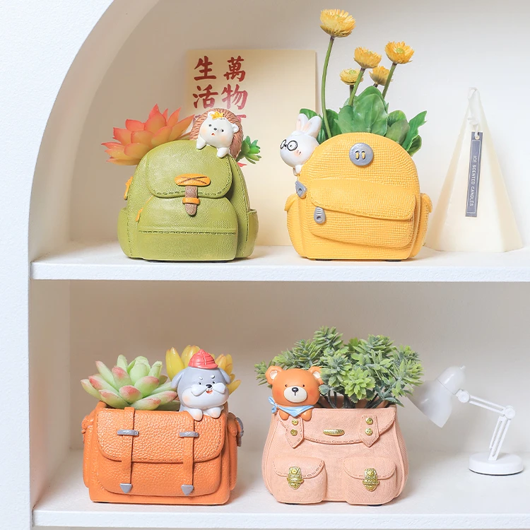 Creative and Personalized Indoor Plant Potted Plants with Succulent Flower Pots Cute Backpack Decoration Flower Set