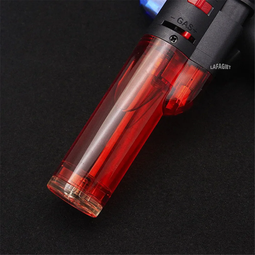 Jet Flame Lighter Transparent Body Pen Inflatable Butane Gas Weld Lighter Adjustable Firepower Size Outdoor Portable Igniter