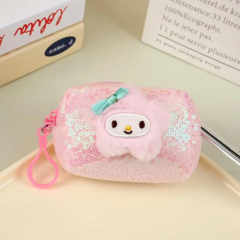 Sanrio agneau polaire poupée porte-monnaie Hello Kitty mélodie pendentif cannelle Kuromi paillettes Mini sac de rangement portefeuilles porte-clés cadeaux