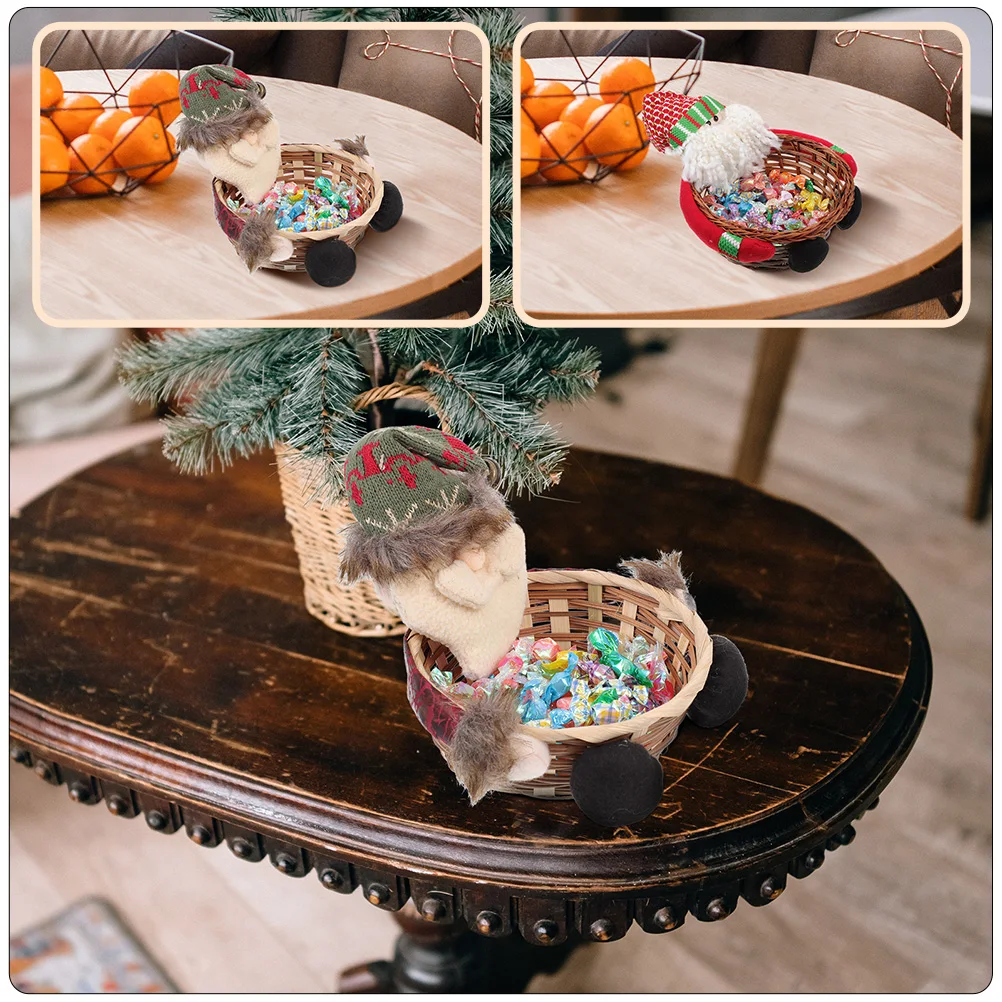 

2pcs Christmas Candy Baskets Woven Storage Baskets Desktop Party Decor Snack Serving Trays Gift For Adults Xmas Themed Food