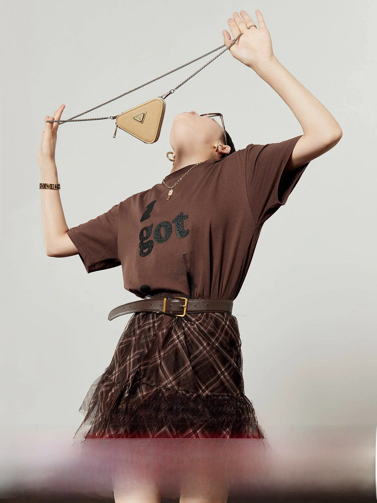 

Coffee Colored Floral Print Vintage Gingham Patchwork Women's Dr High Waist A-Line Skirt ort Sve Mid-Length Summer Ne...