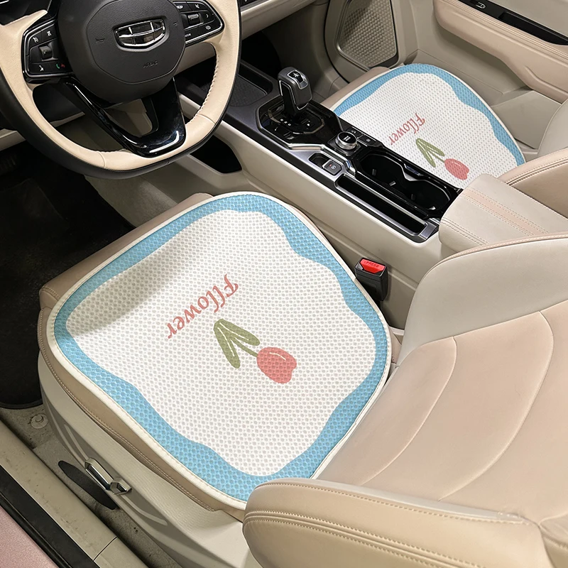 New High Quality Four Seasons Universal 3D Breathable Mesh Rear Cushion  Cartoon Tulip Car Seat Cushion Cover Women