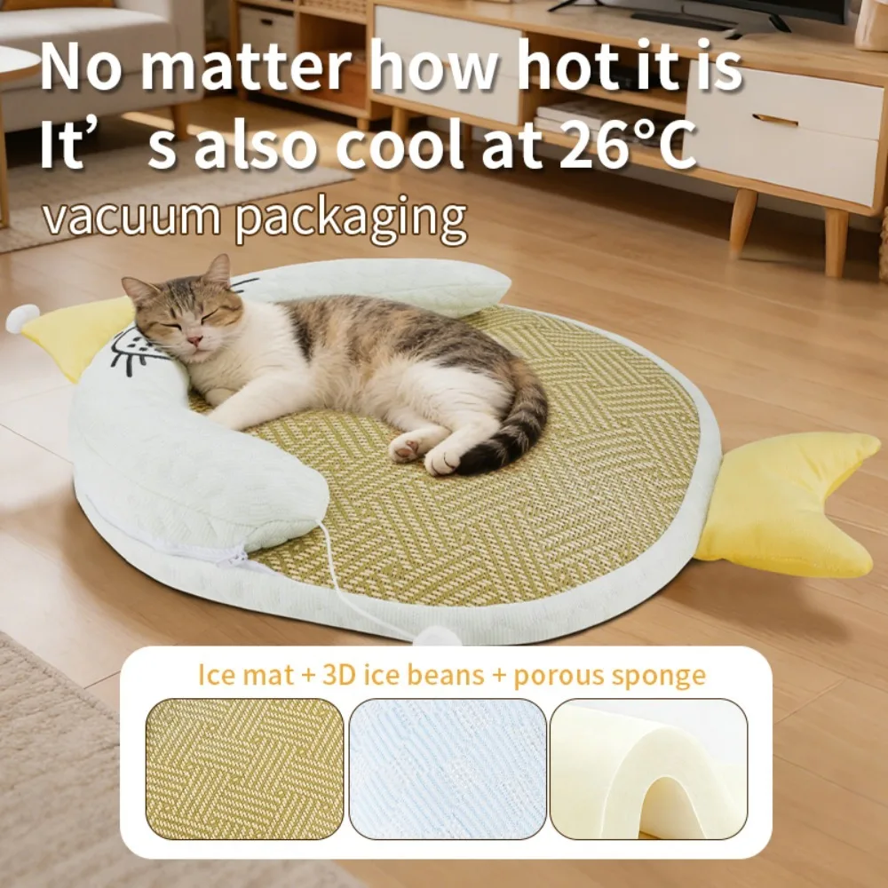 

Pet Neck Pillow Cooling Bean Material Arc Design Removable Washable Cooling Mat Anti-Slip Wear Resistant Easy Clean