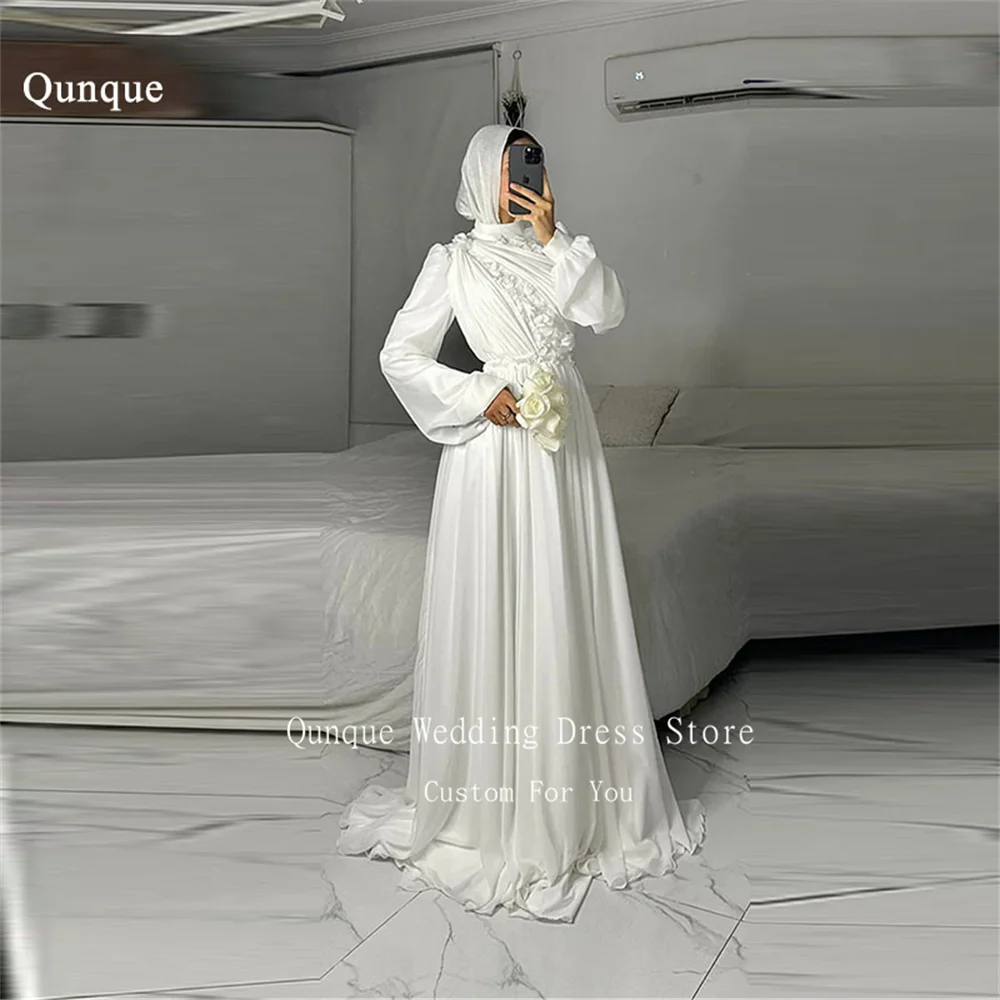 

Qunque Formal Weeding Dresses Bride Long Sleeves High Neck Elegant Vestidos De Novia Floor Length A Line Prom Gowns Customized