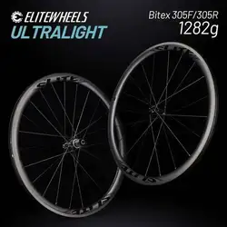 ELITEWHEELS 700C Road Bike Tubeless Wheelset Carbon Fiber Bicycle Wheel Bitex Straight Pull Hub For Clmbing 1282g Only