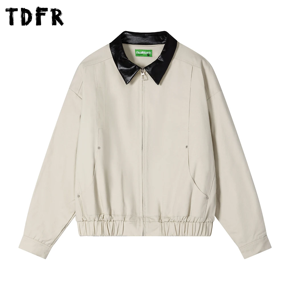 

Spliced Lapel Cargo Jacket Mens Solid Color Autumn Winter Retro Casual Loose Long Sleeve Quilted Jacket Man Outerwear