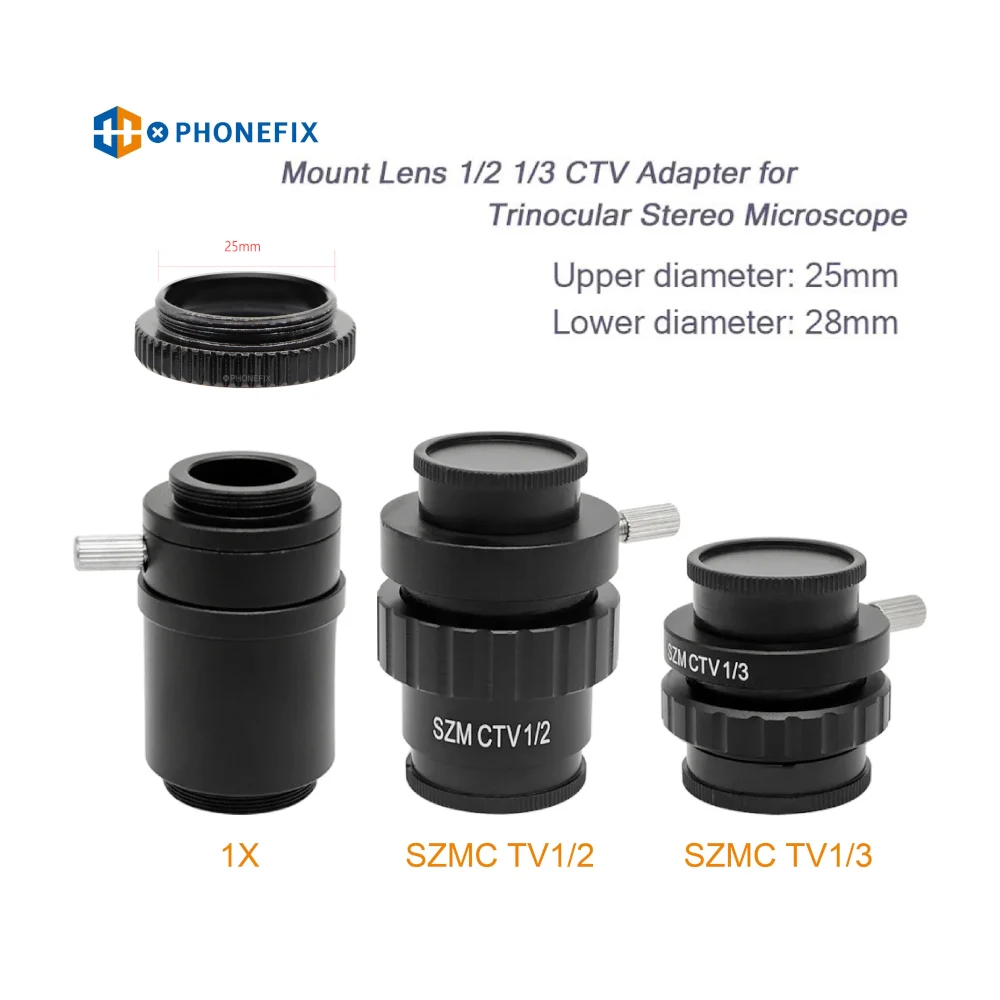 SZMCTV 1/2 1/3 1/1 adattatore per fotocamera per microscopio anello da 25mm a C-mount adattatore per microscopio Stereo trinoculare focale Simul