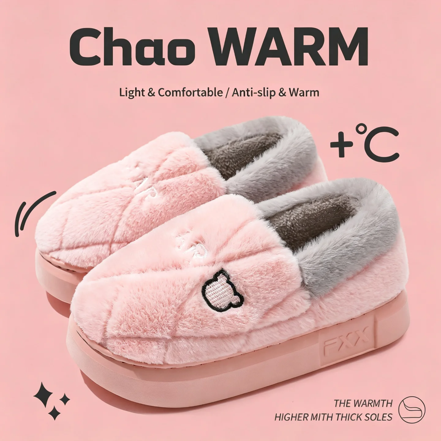 Winterwarme Hausschuhe für Damen und Herren, niedliche Bären-Plüschfütterung, Innensohle, dicke, weiche Sohle, flauschig, bequemes Hausschuh-Set – Detail 1
