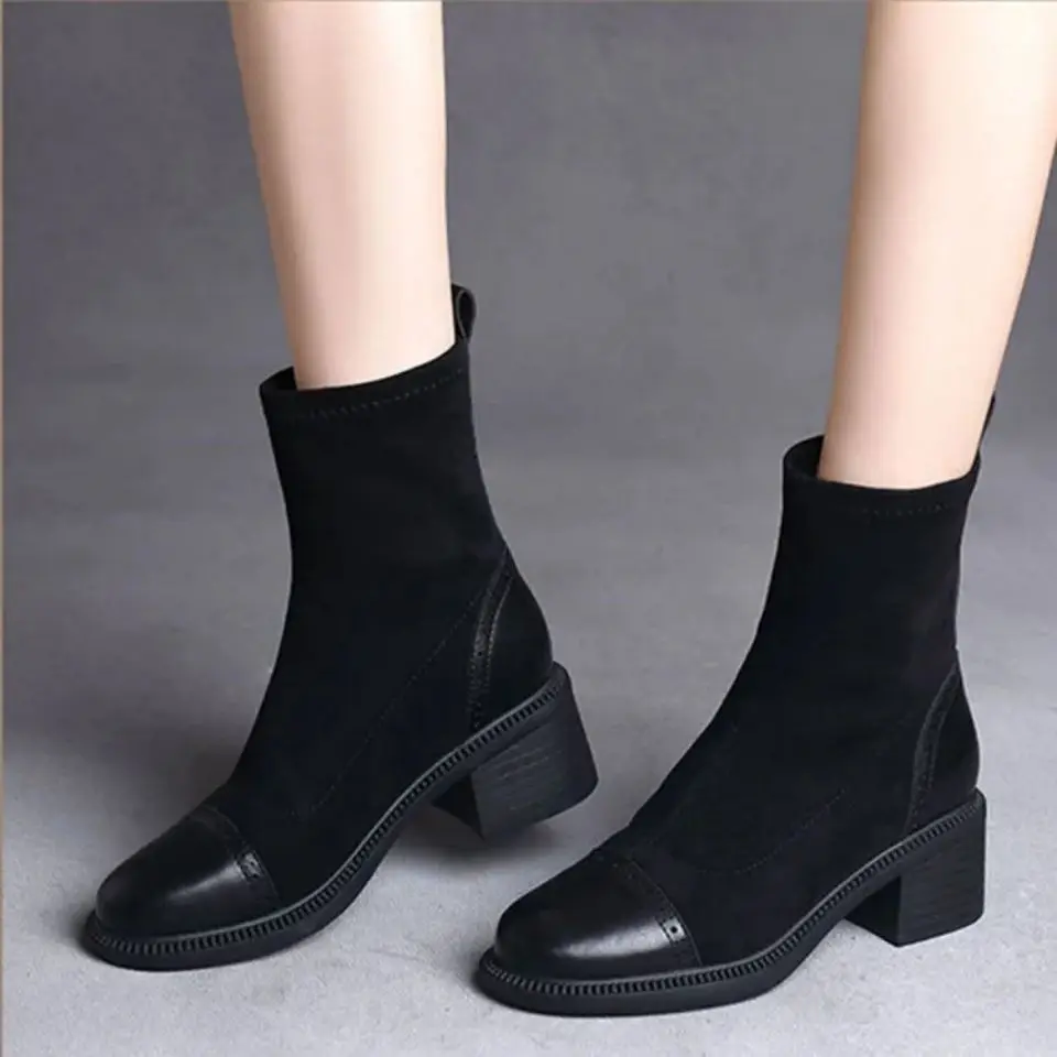 Ankle Boots for Women Black Booties Punk Style Woman Short Shoes Combat Suede Y2k New Rock Comfortable and Elegant Fashion 2024