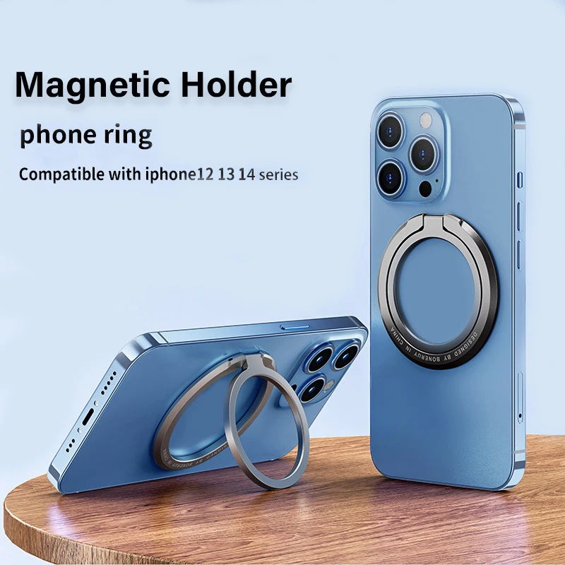 Ultra-fino suporte de anel de telefone celular anel magnético rotativo dobrável kickstand ímã aperto suporte de mesa para magsafe iphone 15 13