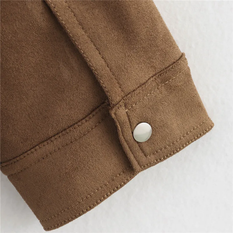 KEYANKETIAN femmes rabat poche épaule Badge col rabat Texture en daim veste de pilote ample automne nouveau manteau femmes vêtements d'extérieur